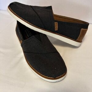 BOBS from Skechers Womens Black Canvas Slip On Casual Shoes Memory Foam Size 8